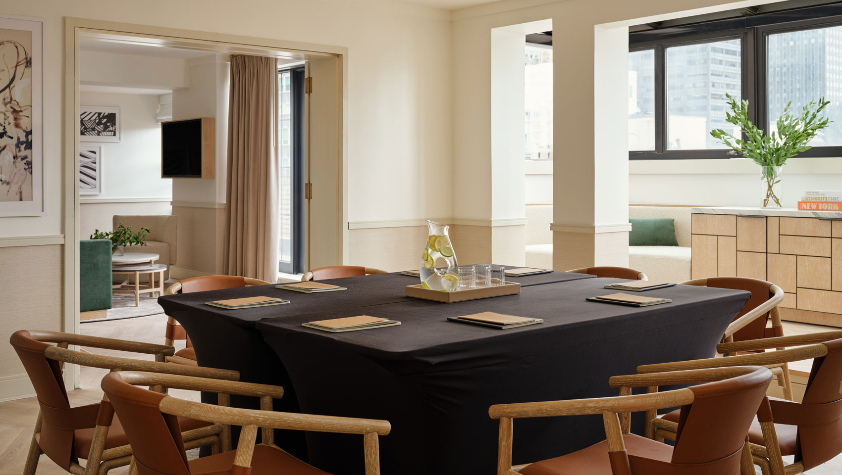 Suite dining table set up for a meeting at Kimpton Ashbel Hotel