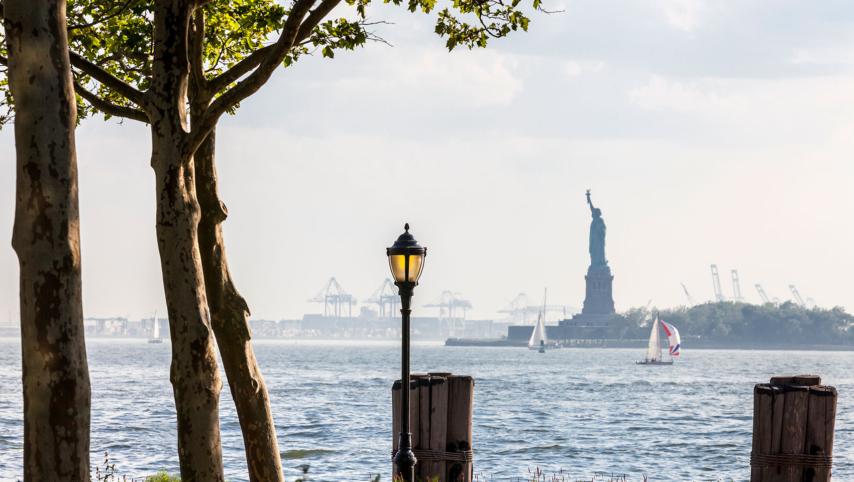 view of Statue of Liberty from park