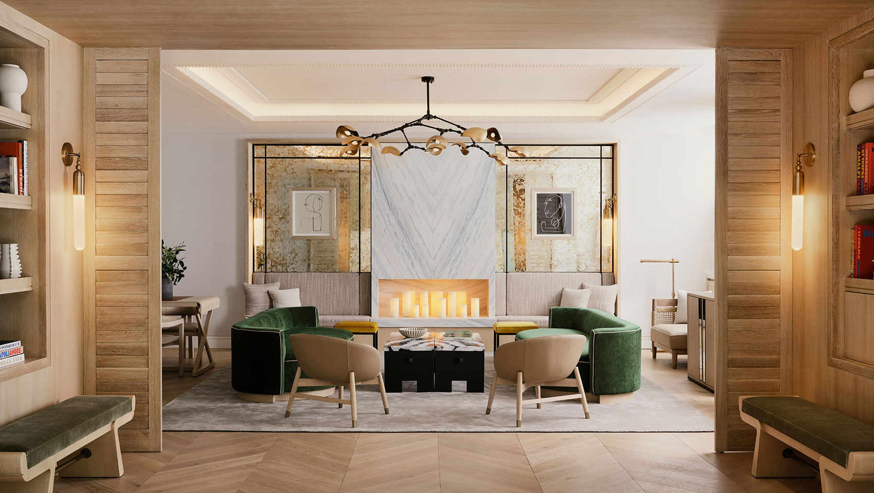 Lobby Living Room seating and fireplace at Kimpton Ashbel