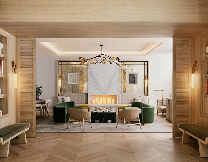 Lobby Living Room seating and fireplace at Kimpton Ashbel